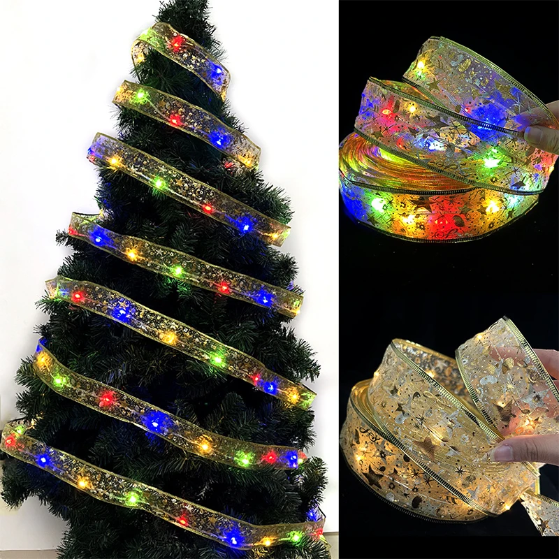 

DIY Xmas String Lights Christmas Decoration Home Decor Christmas Tree Lights LED Ribbon Lights Glowing Ribbon New Year Bows