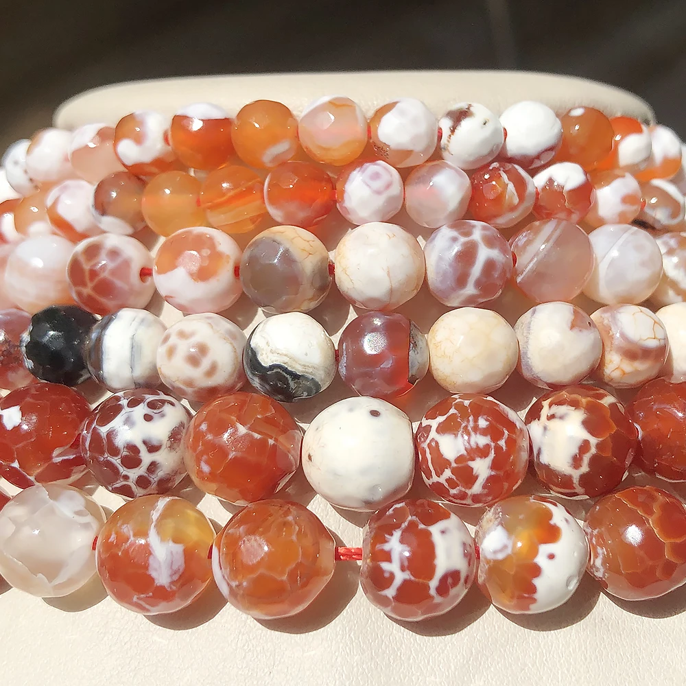 Wholesale Faceted Orange Fire Agates Round Loose Bead 15inch Natural Stone Beads for Jewelry Making Pick Size 6/8/10/12mm |