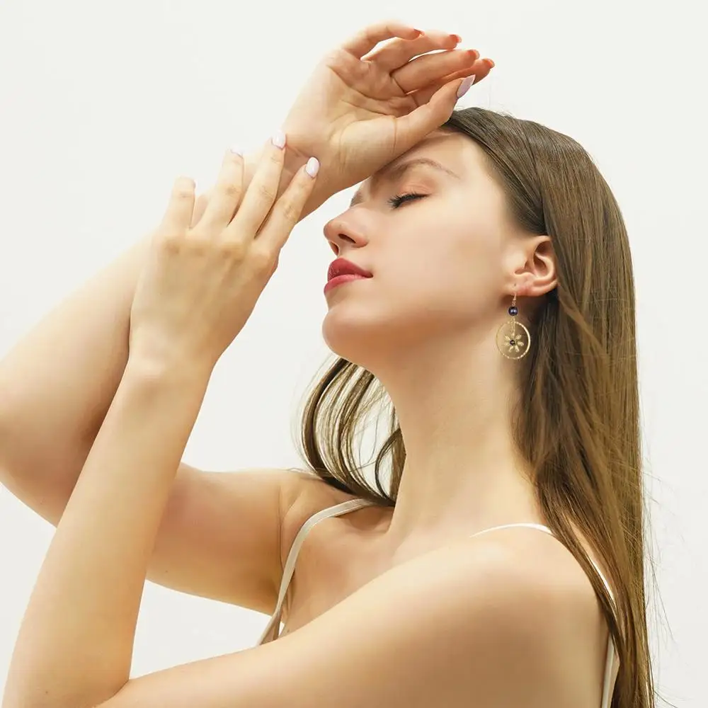 

SophiaXuan Hot Sale Hawaiian Jewelry Flowers Drop Earrings Earing Earrings Bijoux Gift Circle Pearl Fashion for Women Gold Color