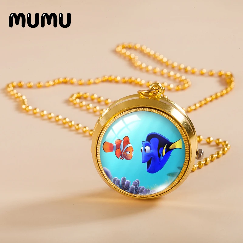 Новинка 2021 г. карманные часы в виде поисков Немо ожерелье золотого цвета