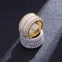 hip hop punk 2 rows cubic zirconia ice out round finger ring men women bling cz rings rapper jewelry size 7 11
