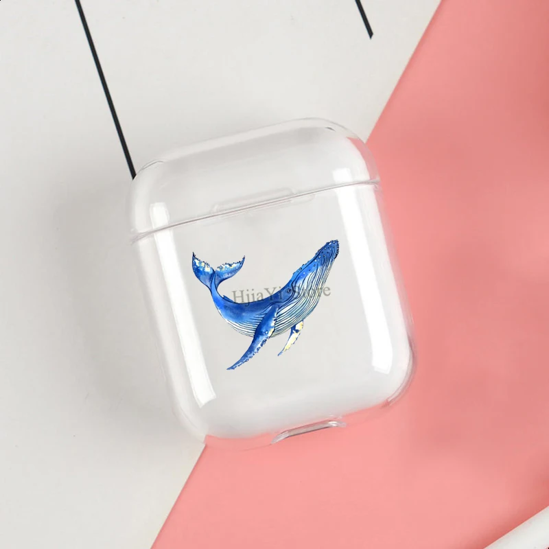 

Watercolor whale Cases For Apple Airpods 3 2 1 Pro Case Clear Wireless Bluetooth Earphone Case Protective Shell