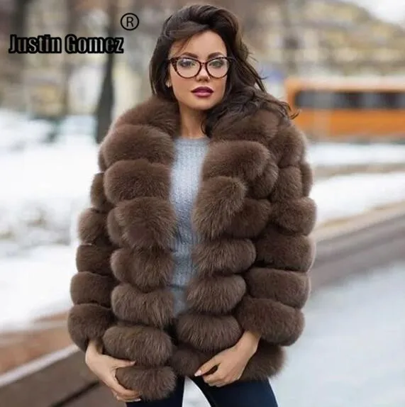 Пальто женское из натурального Лисьего меха теплый удобный элегантный пиджак с