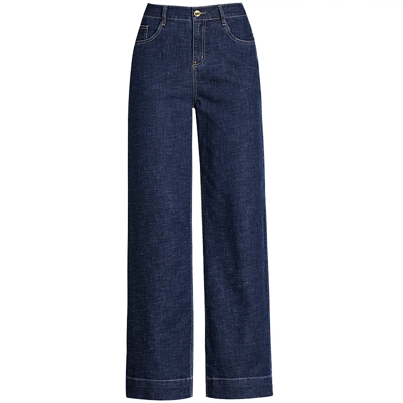 

Women straight wide leg jeans high waist loose casual full length long pants free shipping