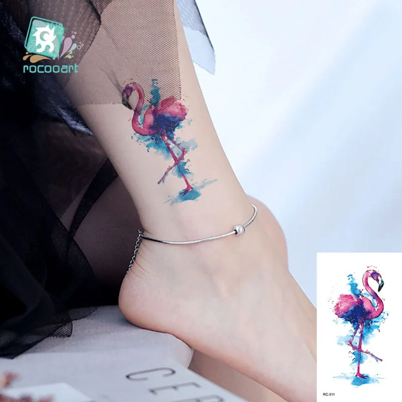 Татуировка с фламинго для женщин временная Водонепроницаемая накладка на