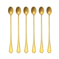 6 pcsset creative ice spoons 304 stainless steel golden long handle honey dipper mixing coffee cocktail stick spoon dropshiping