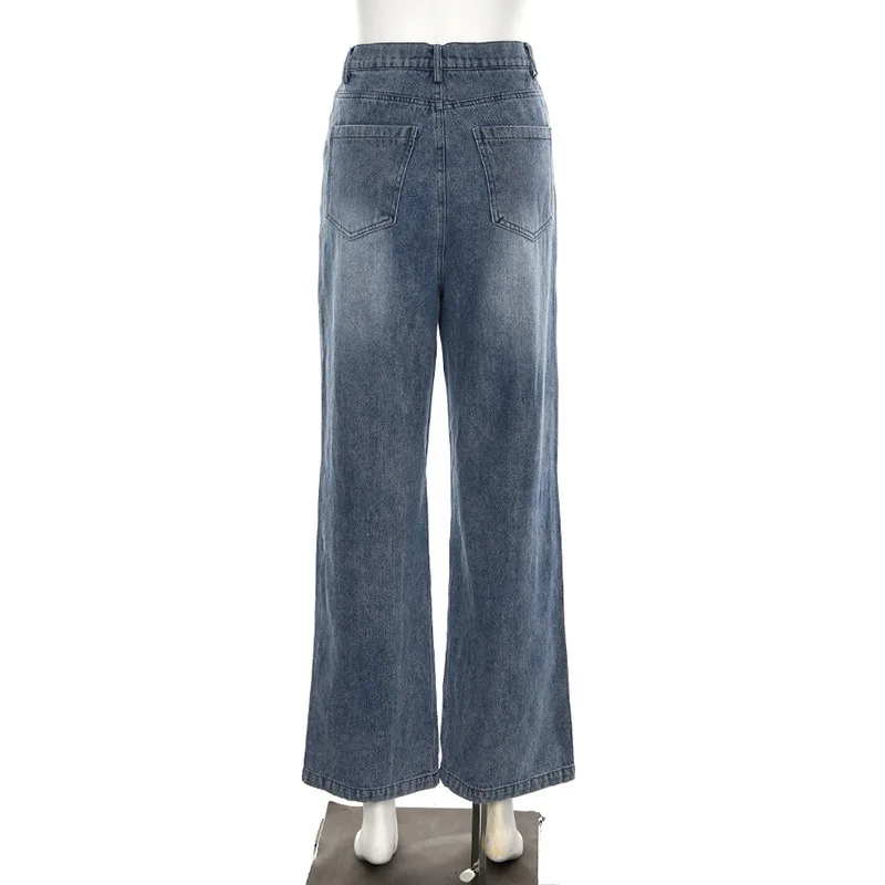 

2020 Autumn Hole Jeans Woman Streetwear High Waist Zipper Wide Leg Straight Jeans Trousers Pockets Harajuku Pants Pantalon Mujer