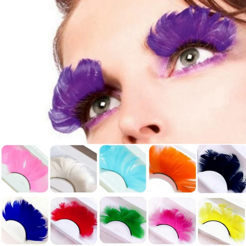 1 Pair Fake Eyelashes Colorful Feather 3D Natural Long Exaggeration Stage False Eye Lashes Party Face Makeup Eyelashes Maquiagem