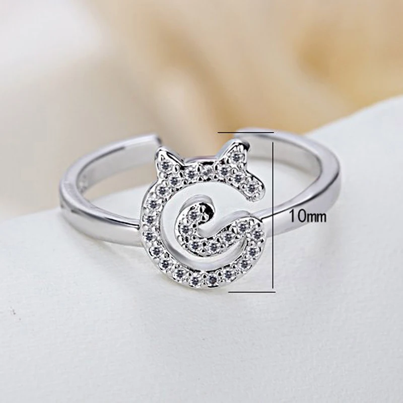 Hot Fashion 925 Sterling Silver Cute Cats Rhinestone Rings Open Resizable Elegant Cat Pattern Ring For Women&ampGirl Jewelry Gift |