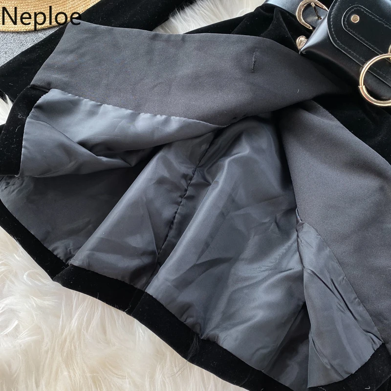 Бархатная элегантная женская куртка Neploe черный двубортный Привлекательный Топ