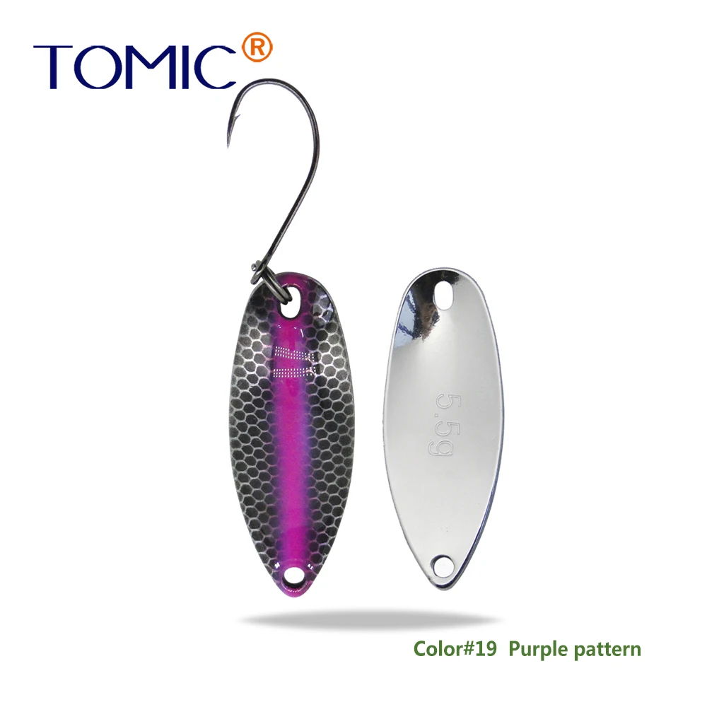 Purple Pattern Tomic 2 г 3,5 г 5,5 г латунные рыболовные лезвия 1 шт. набор сверхлегкий УФ цвет металлическая приманка микро литье форель бас ложка - Цвет: Purple Pattern