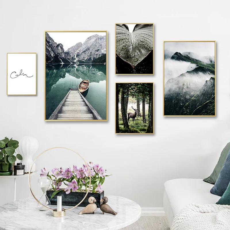 

Canvas Painting Mountain Lake Reflection Picture Nature Scenery Scandinavian Nordic Poster Print Landscape Wall Art Decoration