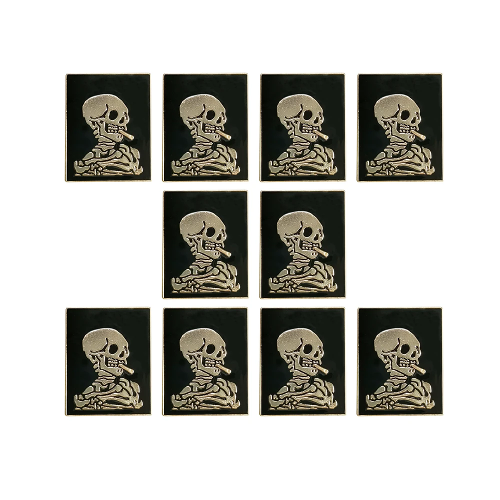 RSHCZY 10pcs/lot Black And Golden Skeleton Enamel Pin For Men Quit Smoking Brooch Coat Bag Badges Jewelry Gift