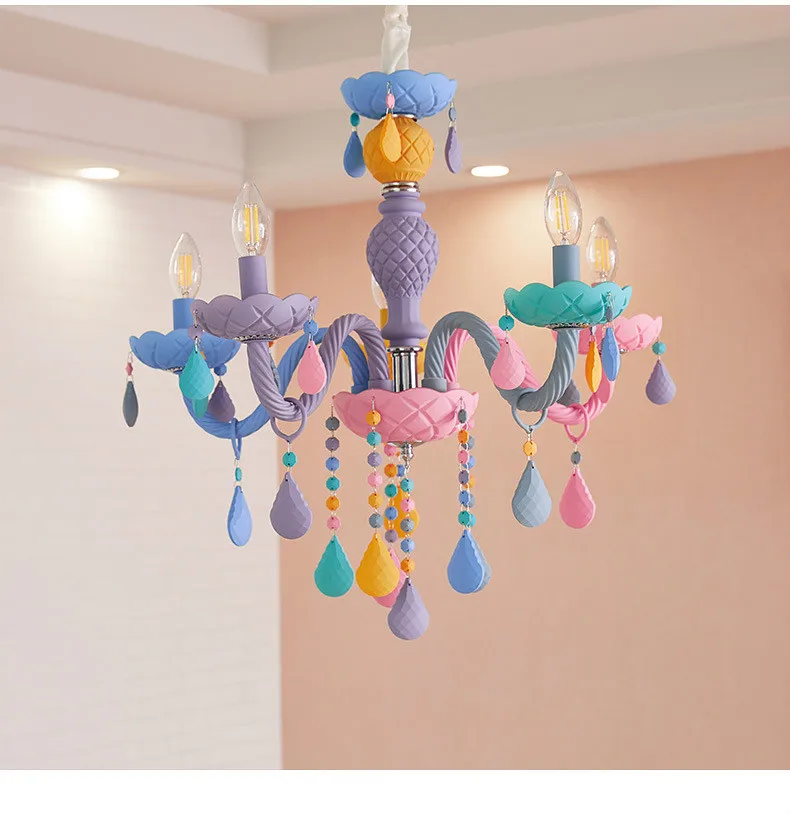 Красочная хрустальная люстра Macaron цвет Droplight детская спальня лампа креативная фантазия светильник витраж блеск