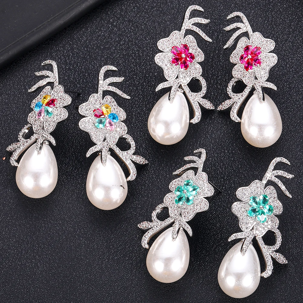 Роскошные Длинные серьги JANKELLY в виде цветка с грушей для женщин свадебные