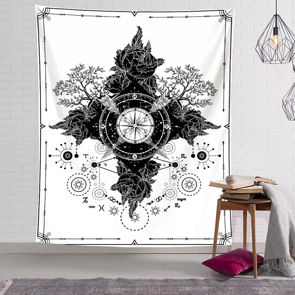 

Black and White Tapestry Sun and Moon Home Decoration tapestries Mandala Wall Hanging Tarot Hippie Wall Rugs Dorm Decor Blanket
