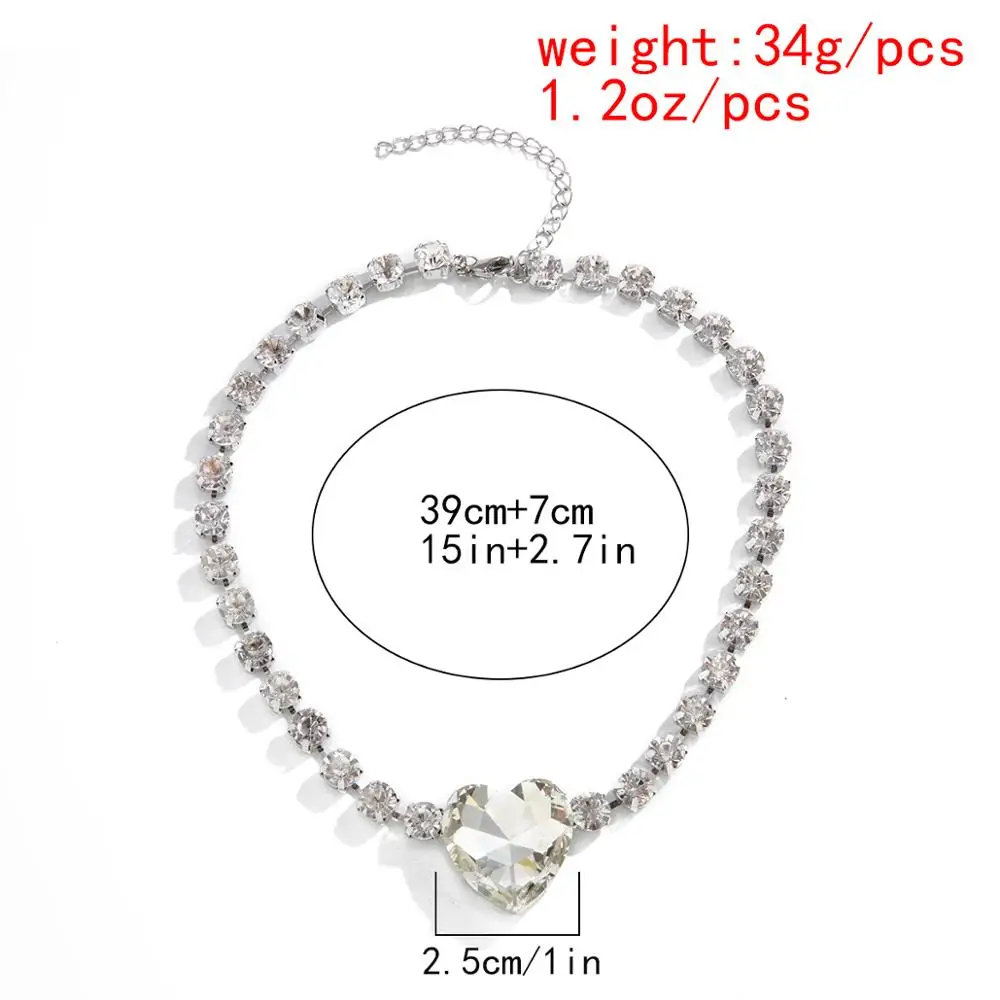 

Salircon Kpop Stainless Steel Rhinestone Heart Pendant Necklace Goth Luxury Crystal Love Chokers Necklaces for Women Jewellery