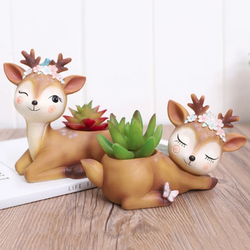 Мультяшный цветочный горшок с оленем Круглый суккулентный Горшок С КАКТУСОМ из
