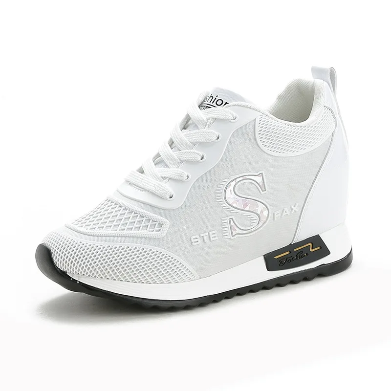 

Hide Heels Fashion Sneakers Women Wedges Casual Shoes Lycra Lace Up Height Increasing Womens Shoes Autumn Single Shoe XU012