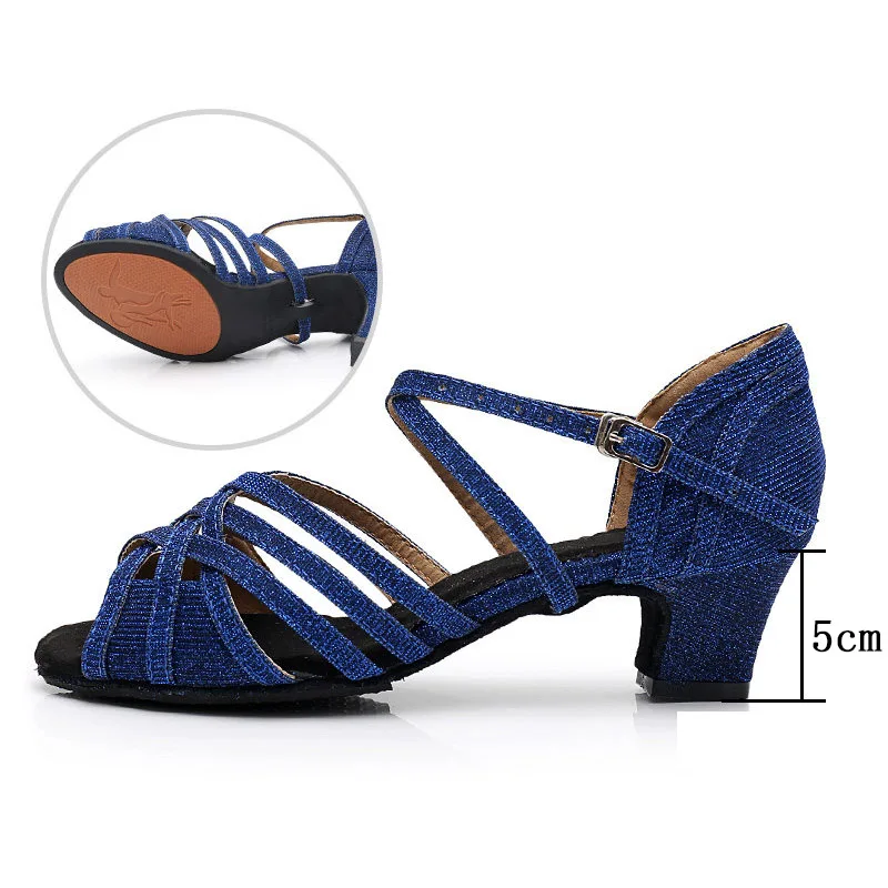Blue 5cm B Для женщин профессиональная танцевальная обувь для бального зала танцевальная обувь Для женщин ча-ча, сальсы и латинских танцев обувь Обувь на высоком каблуке 5/6/8 см - Цвет: Blue 5cm B