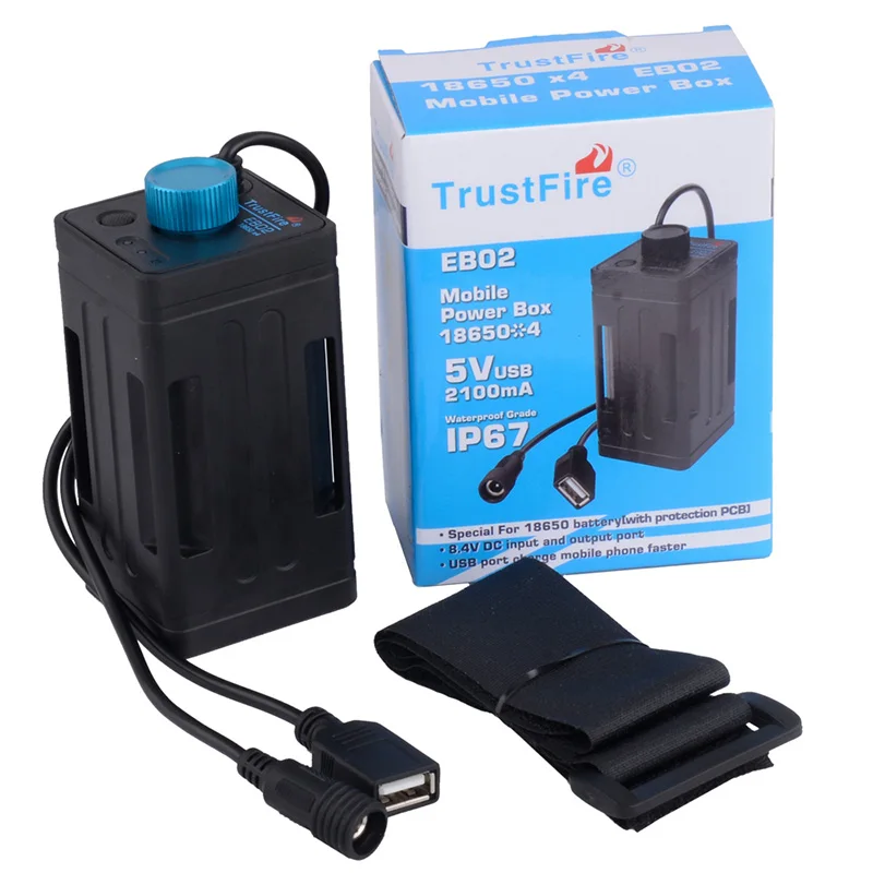 للبيع 20 قطعة/الوحدة الصمام TrustFire المحمولة للماء حالة البطارية مربع مع USB واجهة 4x18650 بطاريات ل LED دراجة ضوء قوة البنك