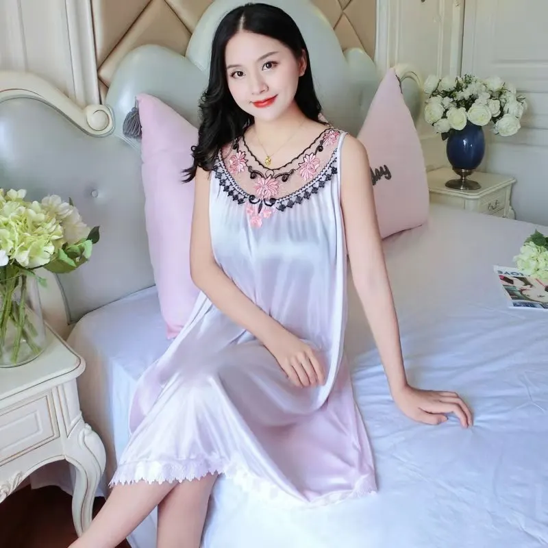 

Plus Size Sexy Women Ice Silk Sleepwear Female Nightgown Women Nightwear for Ladies Night Shirts Home Clothing Wedding Dress