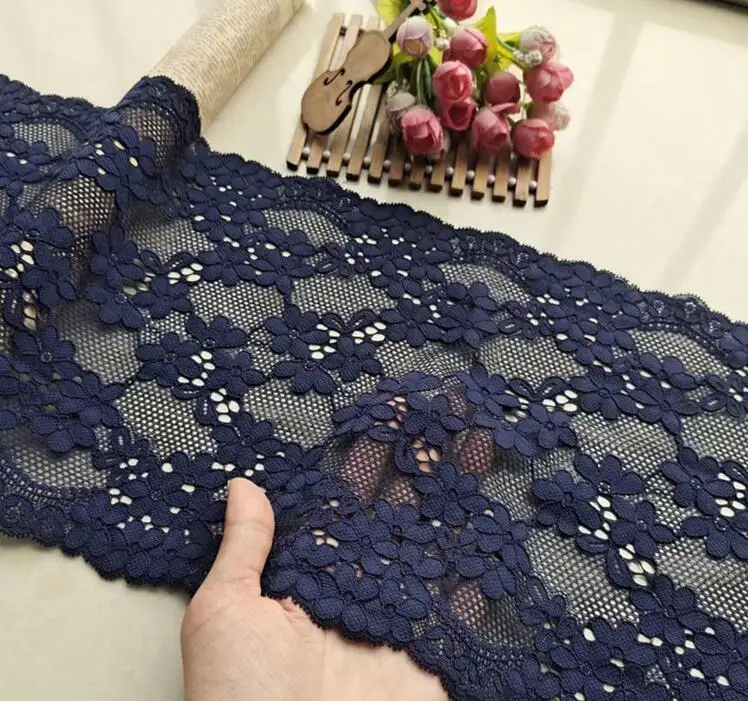 1 метр темно синяя эластичная кружевная ткань растягивающаяся отделка сделай сам