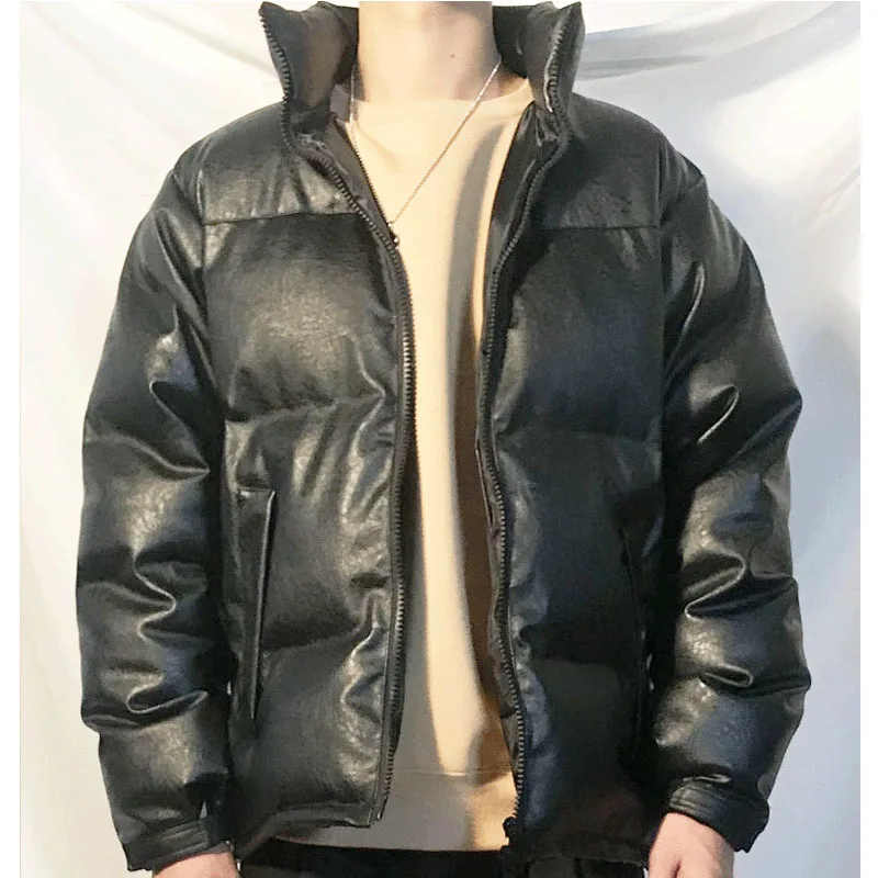 Winter Thick Leather Jacket Men's Warm Parka Men Fashion Collar Locomotive Leather Coat Man Streetwear Hip Hop Collar Coat Mens