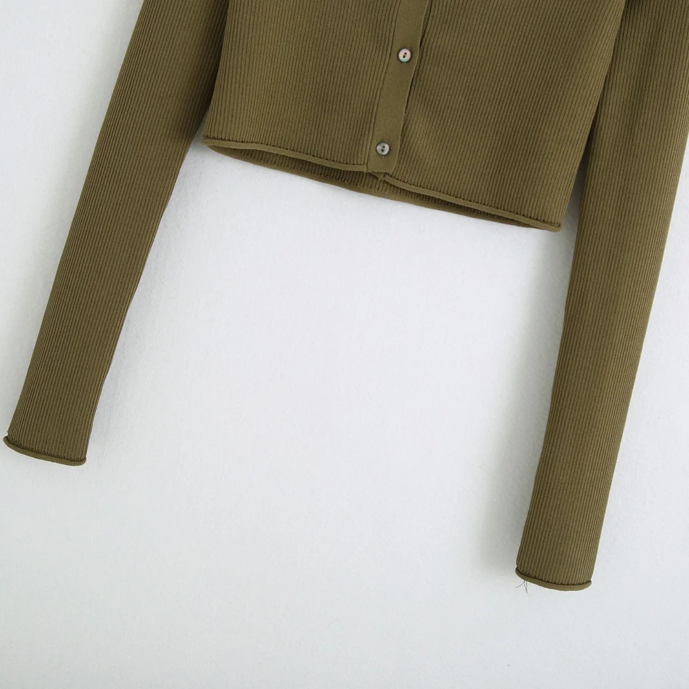 

Short Cardigan Sweater 2021 Early Autumn Women's New Round Neck Long Sleeve Thread Stretch Slim Thin Front Buttoned