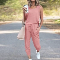 2021 womens summer new short sleeved suit loose solid color sleeveless casual suit home sports and leisure two piece track suit