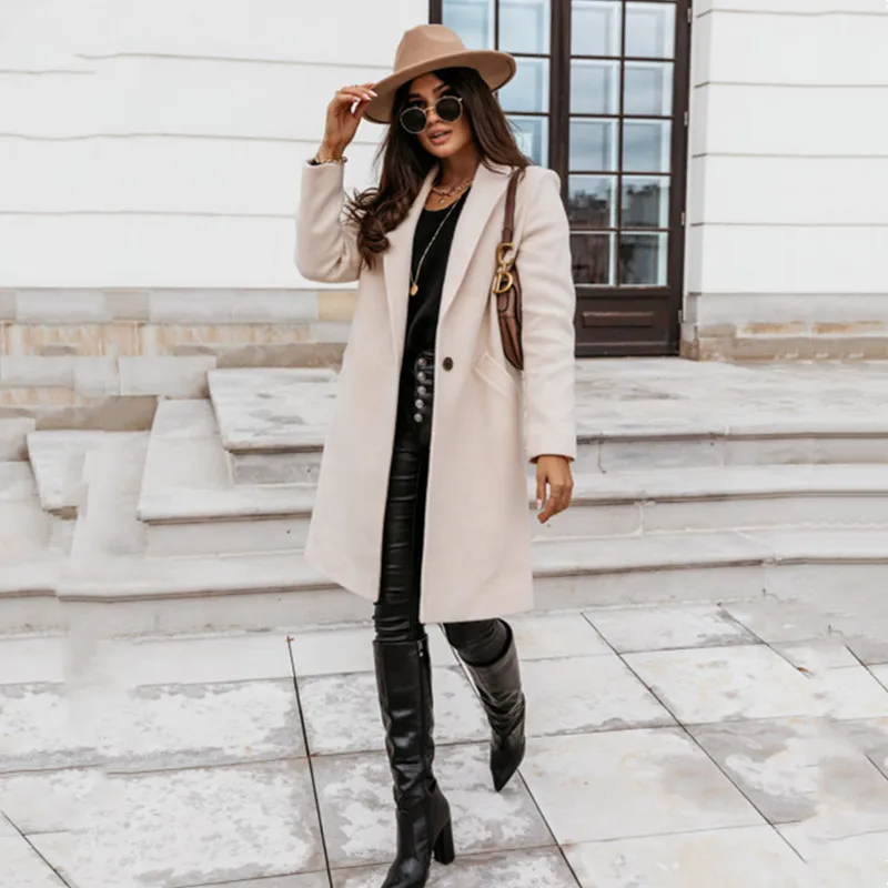 

Trench Coat Long Women Windbreakers Plus Size Overcoat Femmino Autumn Winter Fashion Wolen Coat Slim Single Breasted Coat Woman