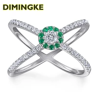 dimingke 3mm emerald circle cross silver ring s925 womens fine jewelry wedding party anniversary gift wholesale