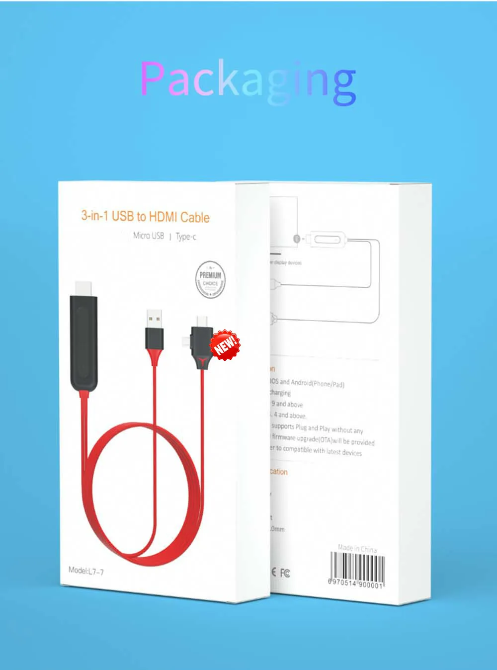 

Tv stick Three-in-one HD Micro USB Type C L To HDMI-compatible 3-in-1 Converter Adapter Cable for iPhone iOS Android Phone