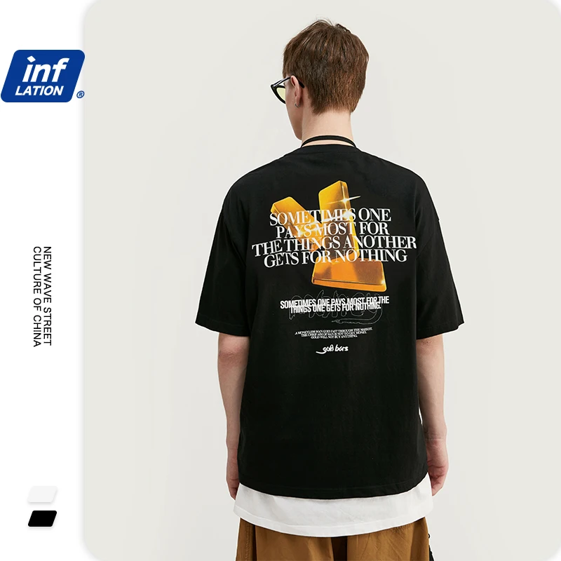 Мужская футболка INFLATION 100% хлопок смешная уличная одежда в стиле хип-хоп цельная