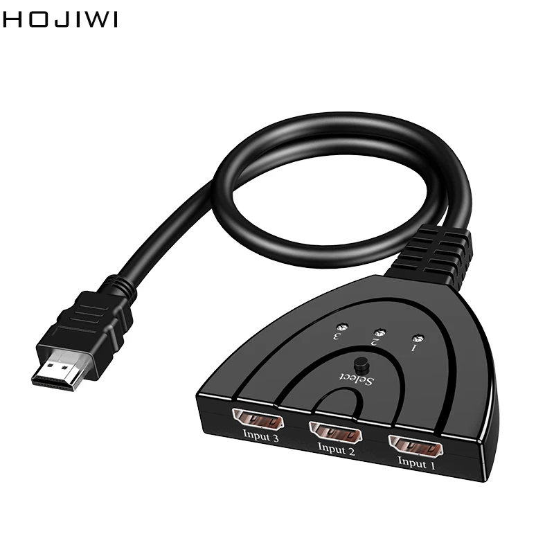 

HOJIWI 3-Port HDMI Switcher 3x1 Auto Switch Selector 1080P HDCP 3 In 1 Out Mini HDMI Splitter For HDTV DVD PS3 PS4 Xbox AC07