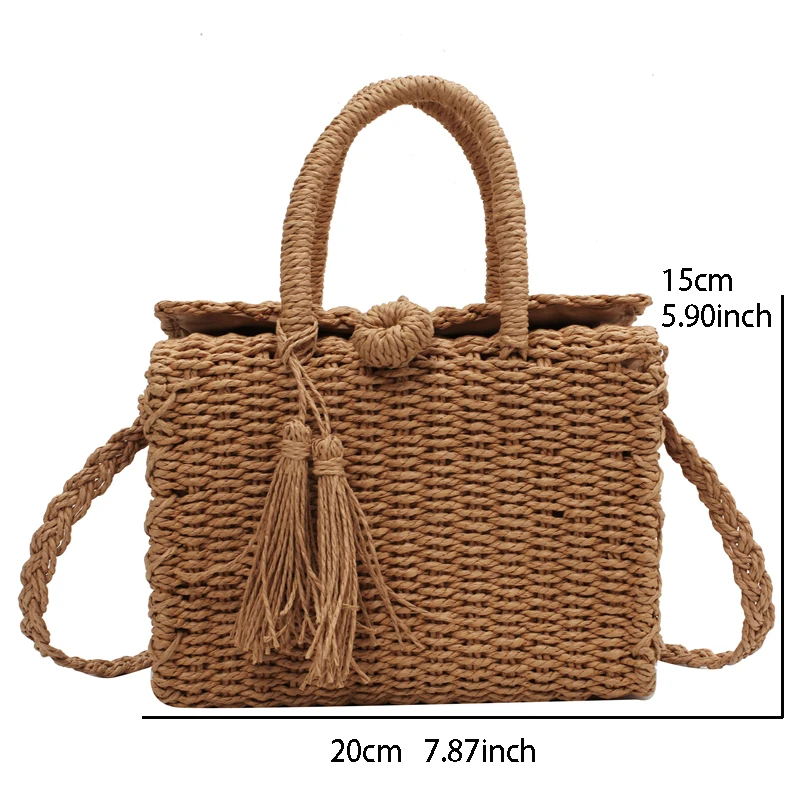 

Straw Rattan Shoulder Crossbody Bags Women Box Handbags 2021 Summer New Ladies Luxury Vintage Designer Shopping Bags Cute Purses