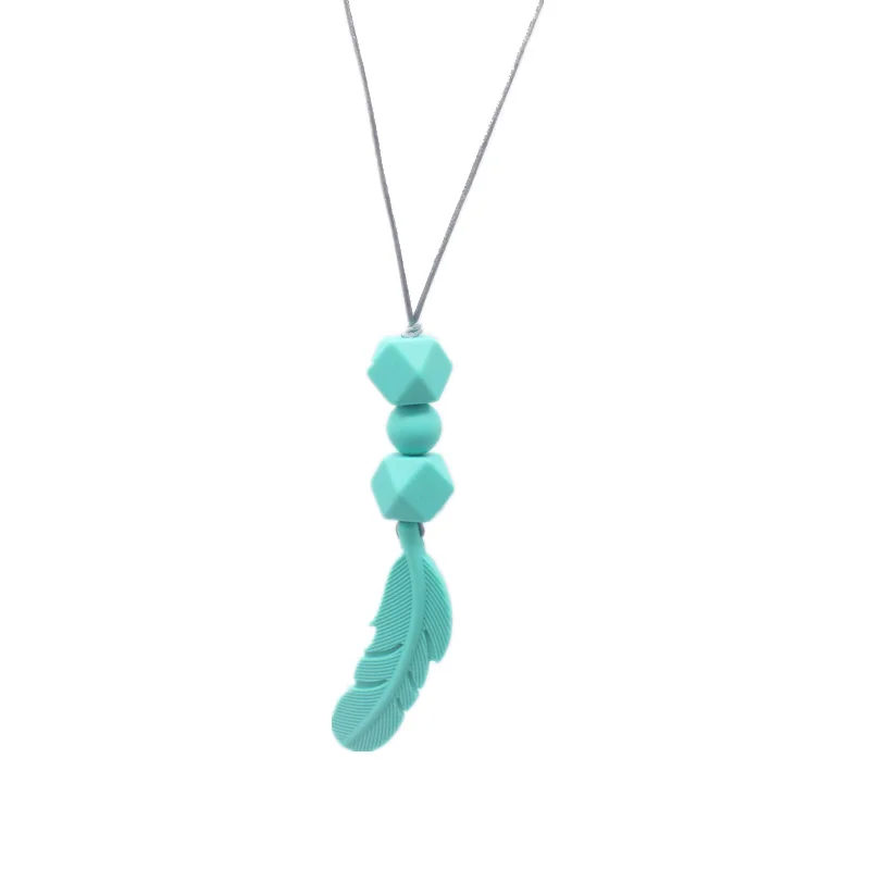 Collar de dentici&oacute;n de cuentas de silicona para beb&eacute;, joyer&iacute;a de grado alimenticio para mam&aacute;, colgante de pluma masticable, 1 pieza, gran oferta-5