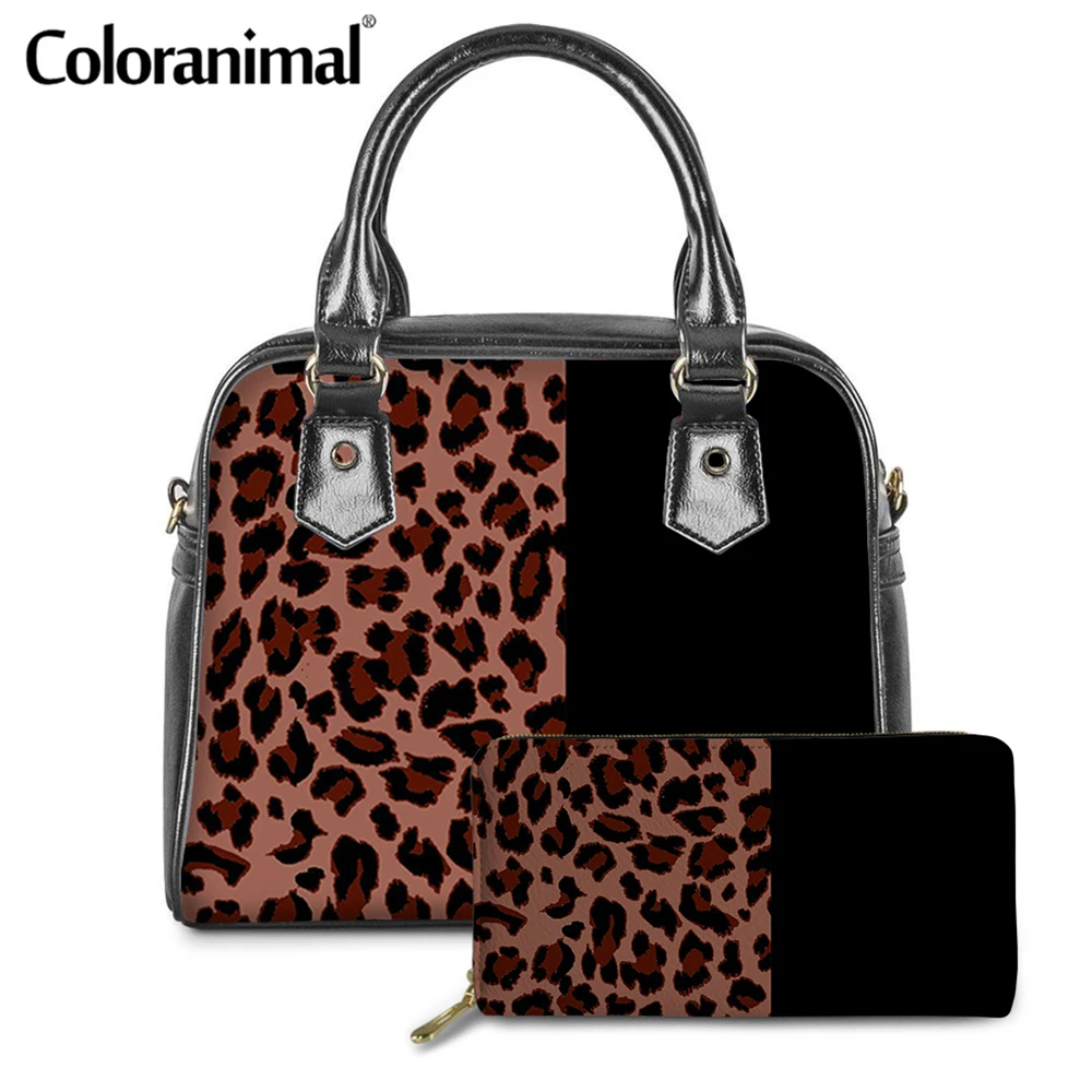 

Сумка через плечо Coloranimal 2 шт./компл. и кошелек, модная сумка через плечо с леопардовым принтом для женщин, сумка через плечо из искусственной кожи, популярная сумка