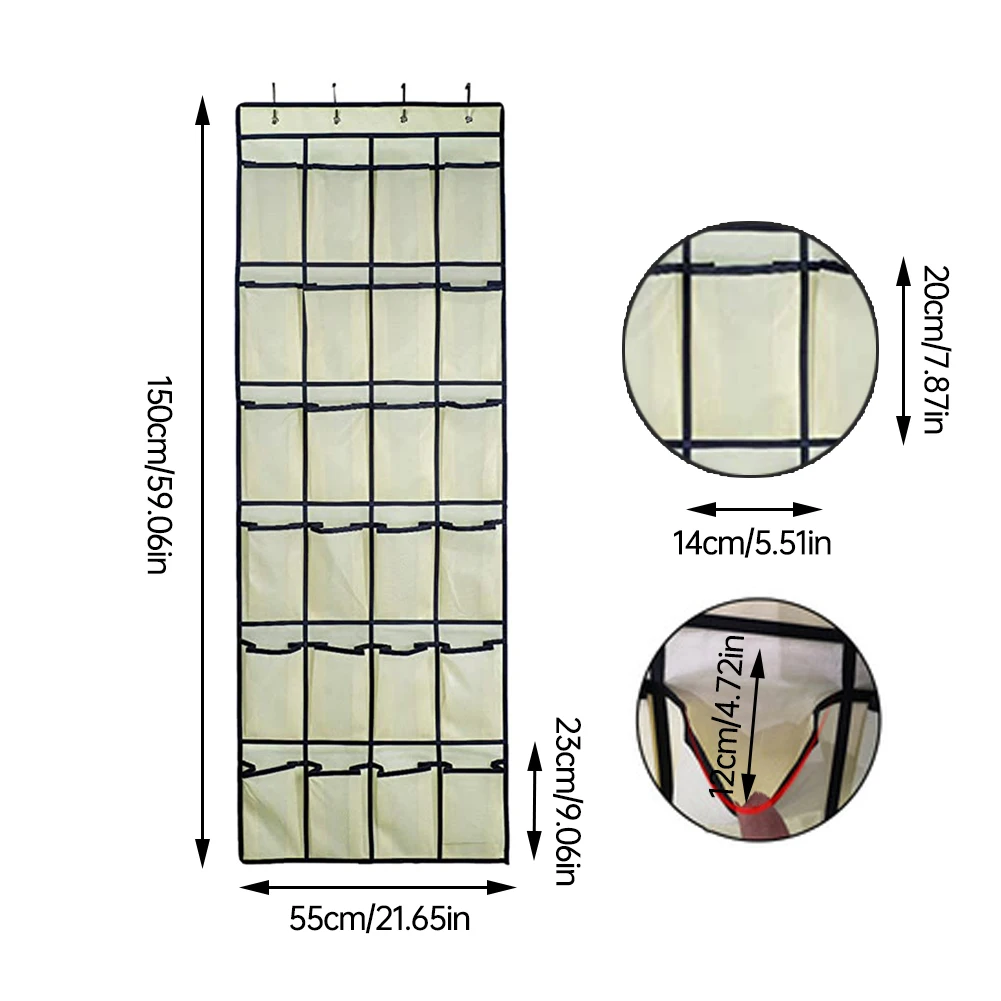 

24 Mesh Pockets Hanging Organiser Over The Door Shoe Holder Wall Mount Pockets Storage Hanger Sundries Bag Household Sundries