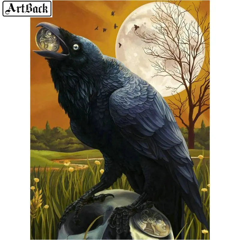 Алмазная живопись ворона луна пейзаж картина полный квадрат сделай сам 5d мозаика
