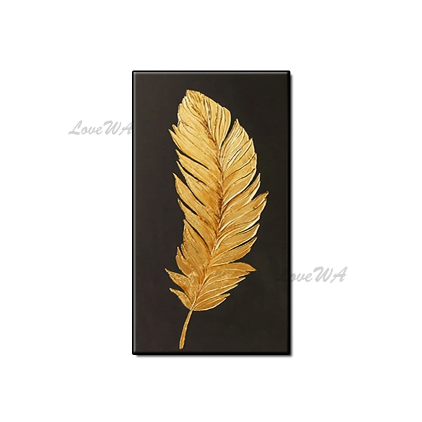 

Golden Feather Wall Painting Abstract Art Oil Painting Wall Art Canvas Painting Creative Pictures for Living Room Decor Unframe