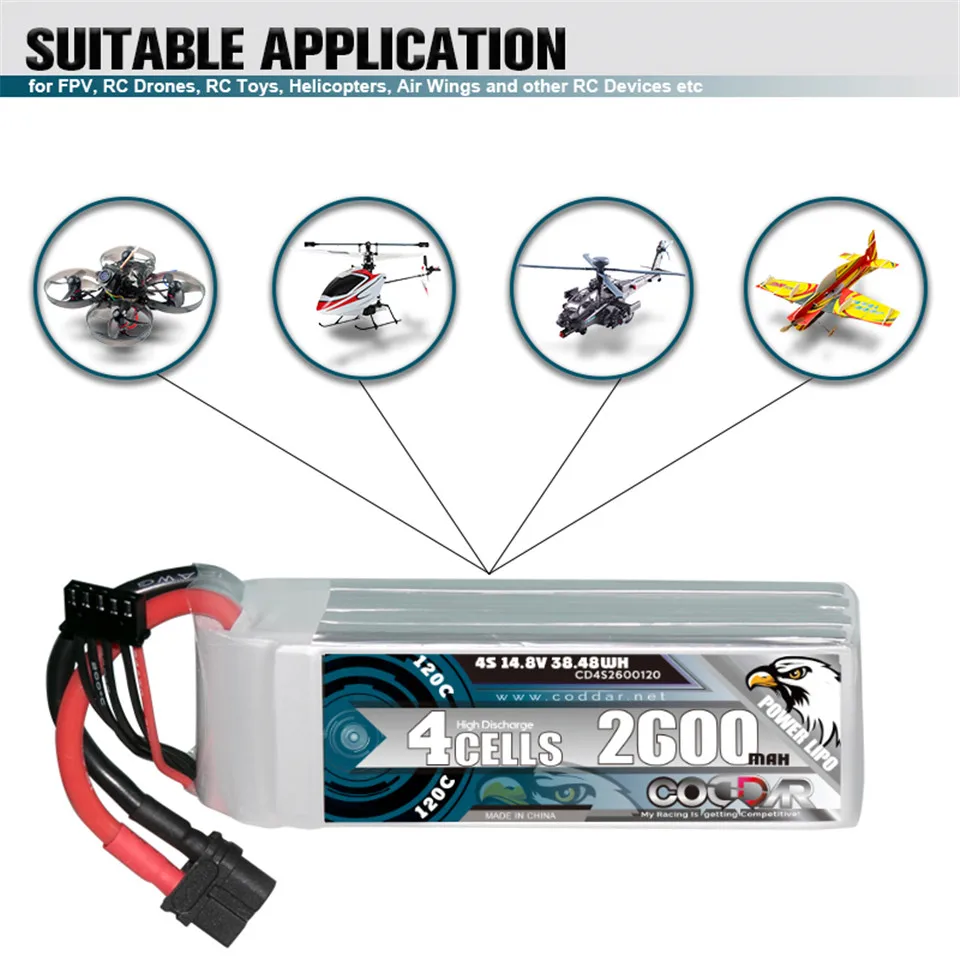 4S 2600MAH 14 8 V 120C литий-полимерный аккумулятор XT60 Штекерный Соединительный проводной
