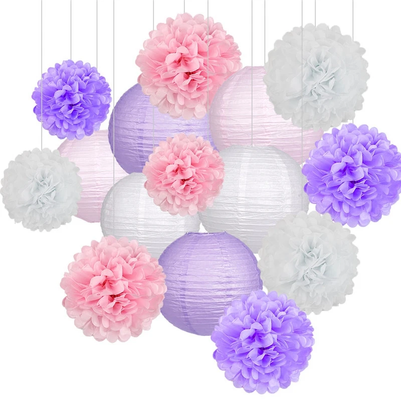 

15Pcs Decorations Paper Flower Ball Paper Paper Lanterns Set Party Wedding Birthday Festival Supplies Home Decoration