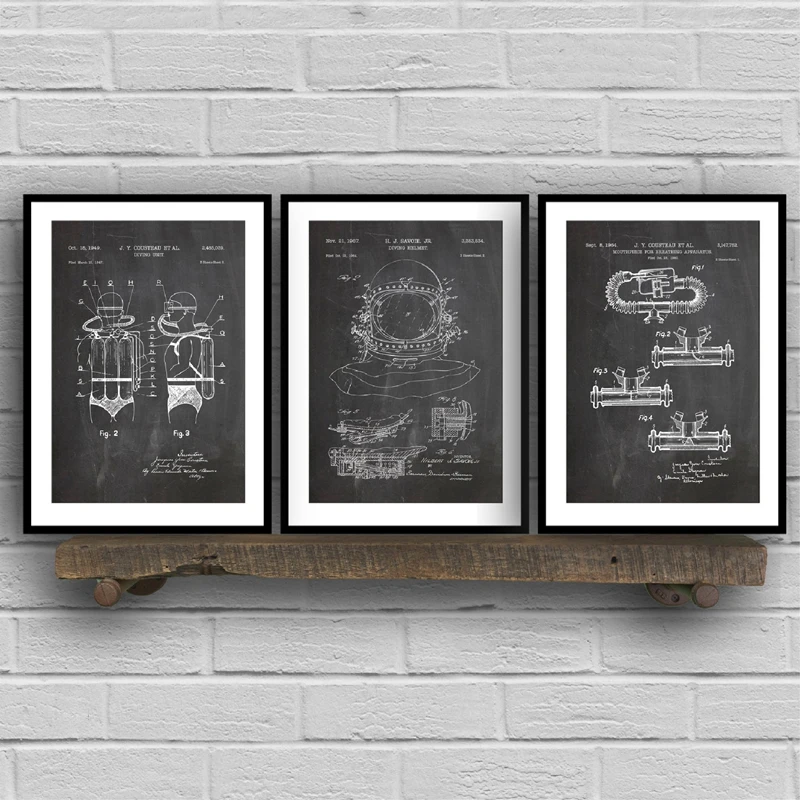 Снаряжение для дайвинга печать Морской Декор маска патент винтажный постер