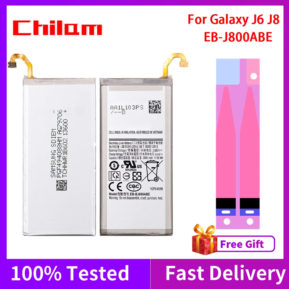 

Original Phone Battery For Samsung Galaxy J6 2018 A6 On6 J600 J800 Real Capacity 3000mAh Bateria Replacement For EB-BJ800ABE