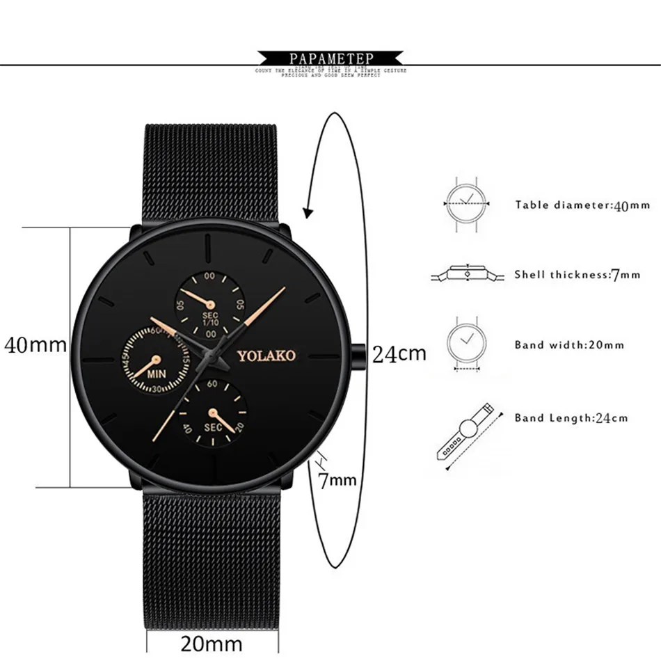 

Fashion Mens Luxury Analog Watch Minimalist Business Casual Mesh Belt Watch Quartz Watches Relojes Hombre