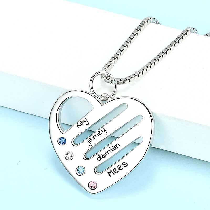 Strollgirl 925 personalized custom name and birthstone love heart chain pendant jewelry gift new ladies necklace Free shipping