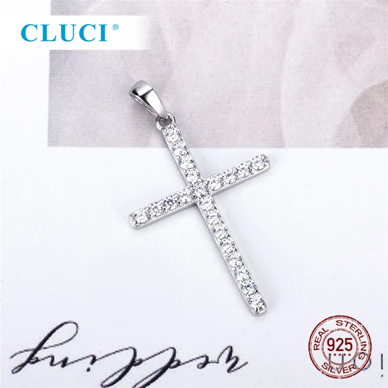 CLUCI 925 серебро Циркон инкрустация крест кулон горячие женские аксессуары Религиозные ювелирные изделия подарок подвески