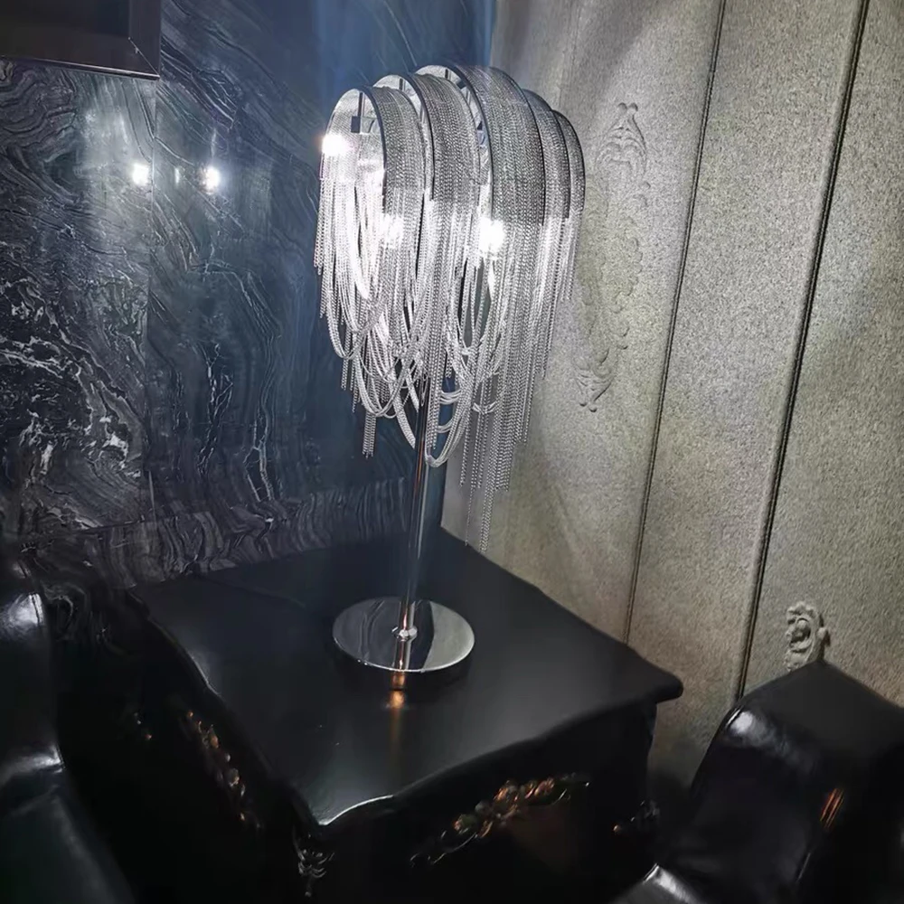 

Free Shipping For Bedroom Table Lamp Living Room Bright Table Lamp Tassel Design Desk Lamp Aluminum Chain Corner Standing Lamp