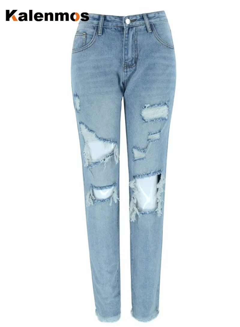 

Denim Pants Women KALENMONS High Waist Washed Jeans Pocket Bleached Summer Casual Trousers 2020 Baggy Work Jean Loose Vintage